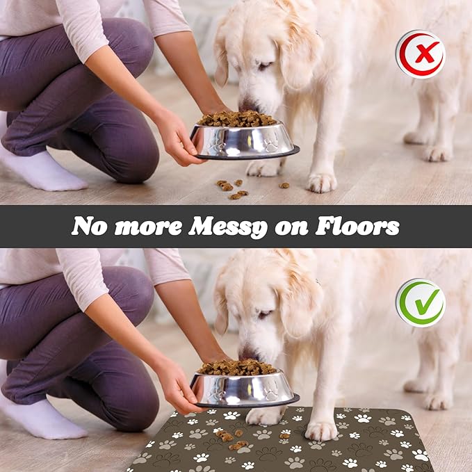Dog Food Mat, Absorbent Water Bowl Mats Cat Pet Feeding Placemats Brown 17 * 30 inch
