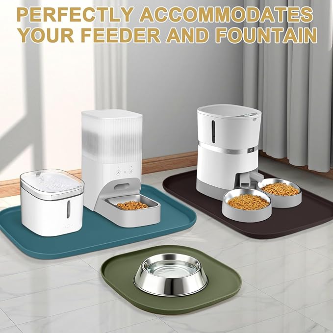 SMILOOL Silicone Pet Food Mat with Raised Edge for Food and Water Bowl, Dog Feeding Mats, Cat Food Trays for Floor Waterproof, Rubber Tray for Dogs and Cats, 24 x 16 x 0.8 White Sand