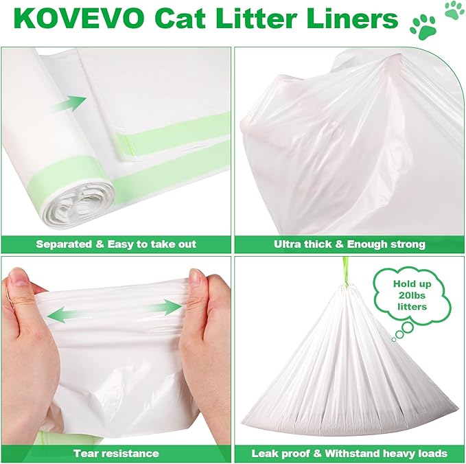 100 Pack Jumbo Cat Litter Bags - 3MIL Extra Thick Heavy Duty Cat Litter Box Liners, 36"x19" Drawstring Large Cat Litter Liners for Litter Boxes, Easy Clean Up Kitty Litter Liner XL