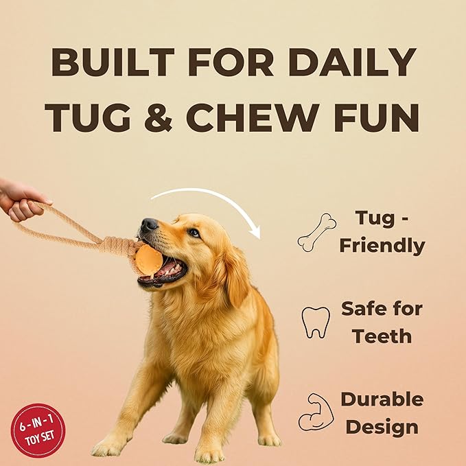 Dog Rope Toy Set – 6 Pack Durable Cotton Chew Toys for Puppy, Small & Medium Dogs – Interactive Tug, Fetch & Dental Play Set – Safe for Puppy Teething – Supervised Play Recommended