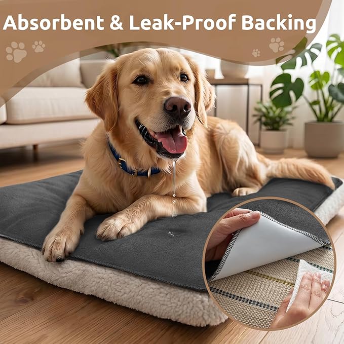 MontVoo Washable Dog Bed Cover, Absorbent Quick Dry Pet Bed Sheet, Easy Hair Removal Couch Covers for Dog/Cat, 24x35 Inches, Waterproof PU Backing Dog Bed Mat for Car Seat/Crate, Cover Only, Darkgrey