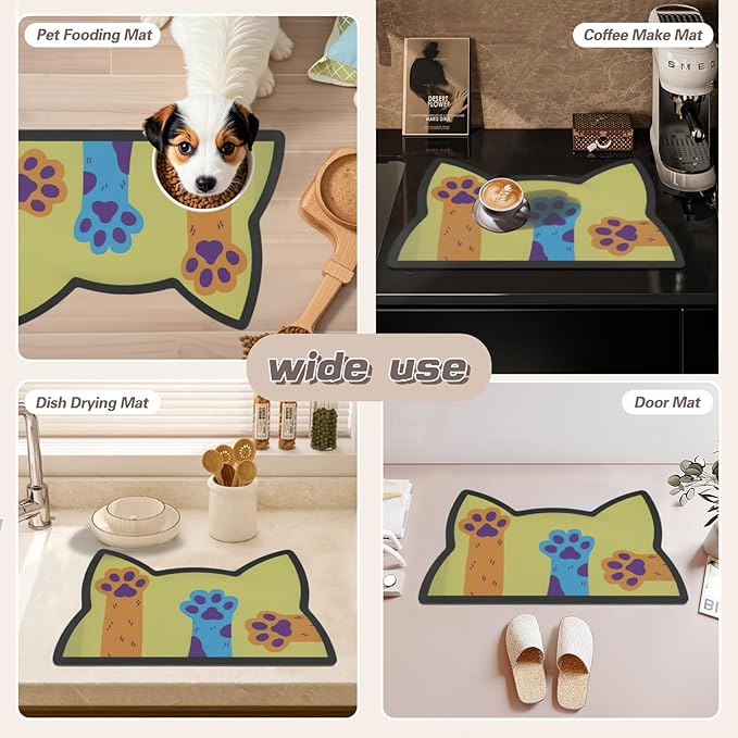 Le couranT Cat Food Plastic Placemat,Pet Feeding Mat, Dog Cat Bowl, Non-Slip Super Absorbent,Quick Dry, Accessories Pet Supplies.Backing Pet Placemat for Messy Drinkers. Lovely Heads-12x19 in