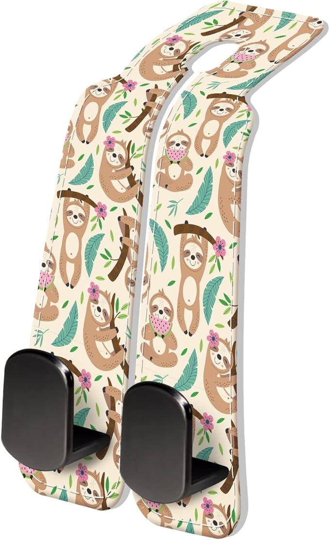 PU Leather Car Seat Hook, Storage Headrest Hanger, Cute Car Backseat Organizer, Car Hooks For Purses and Bags Cute Sloth Pattern