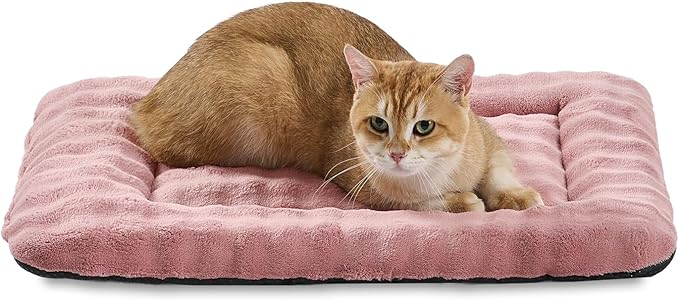 Pet Bed Mat Crate Pad for Cats Small Dogs, Washable Soft Pet Sleeping Mat Kennel Pad with 3D Bubble Pattern, Dusty Pink, 24"x 18"