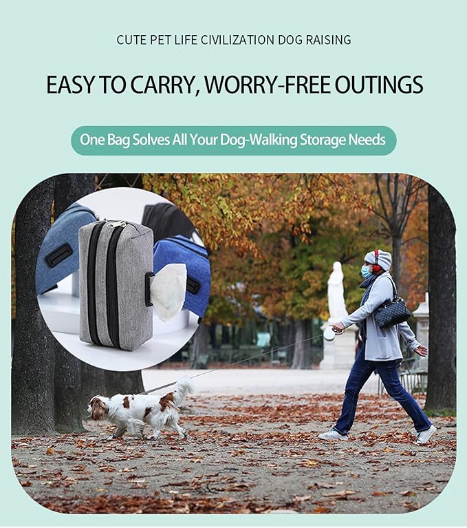 Dog Poop Bag Holder, Poop Bag Holder and Dog Treat Pouch with 2 Zipper Pockets, Large-Capacity Poop Bag Holders for Leashes, Wear-Resistant Fabric, Good Ideal for Walking Dogs