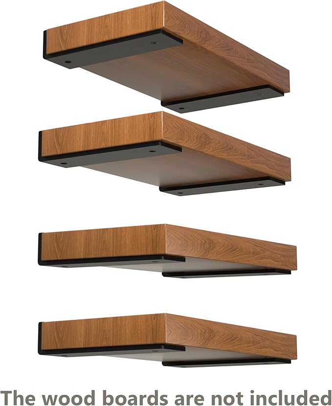 8-Pack 10 Inch Floating Shelf Brackets, Heavy Duty Hidden Shelves Bracket for Small Shelf, Kitchen Shelf, Nursery Shelf, Black Powder Coated Steel