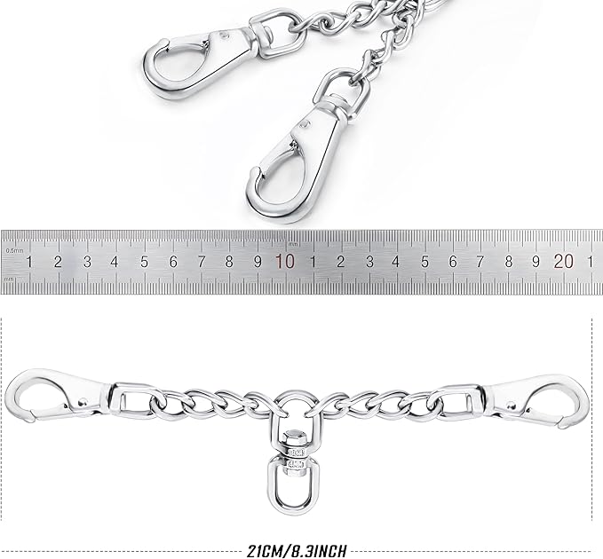 Leash Backup with Dual Clasps Prong Collar Safety Clip Stainless Steel Dog Safety Clip Collars and No Pull Harness Connectors