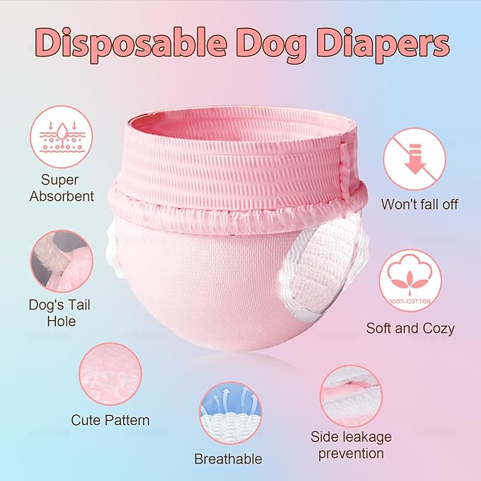 Ambreview Disposable Dog Diapers Female, Just Pull It Up, Doggie Diapers for Female Dogs, Strong Absorbency | Leak Proof, for Dogs in Heat | Elderly | Disabled, M 30 PCS