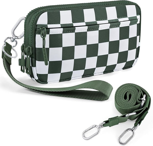 Checkered WristleWallets for Women, RFID Wallet Crossbody with 4 Zippers, Credit Card Holder Cell Phone Organizer