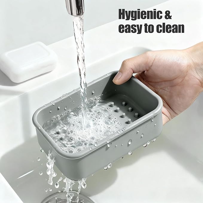 OTHIX Large Travel Soap Case, Silicone Leak Proof Soap Holder Compatible with 10 oz Duke Cannon ＆ Dr. Squatch | for Long Journey, Gym & Camping | Easy to Clean (Gray)