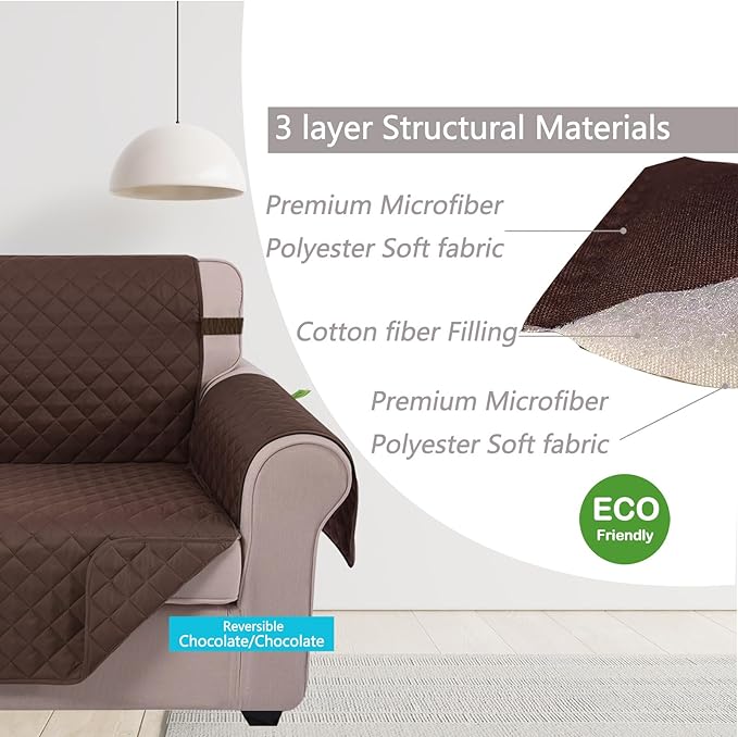 U-NICE HOME Reversible Oversized Chair Covers Quilted Water Repellent Pet Protectors with Elastic Straps(28''Armchair, Chocolate/Chocolate)