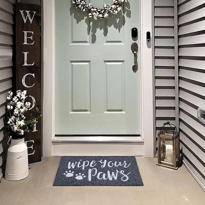AAZZKANG Wipe Your Paws Doormat Outdoor Welcome Mat with Non Slip Rubber Back Quickly Trap Dirt Easy to Clean Funny Dog Paw Doormat for Entrance,Front Door,Indoor
