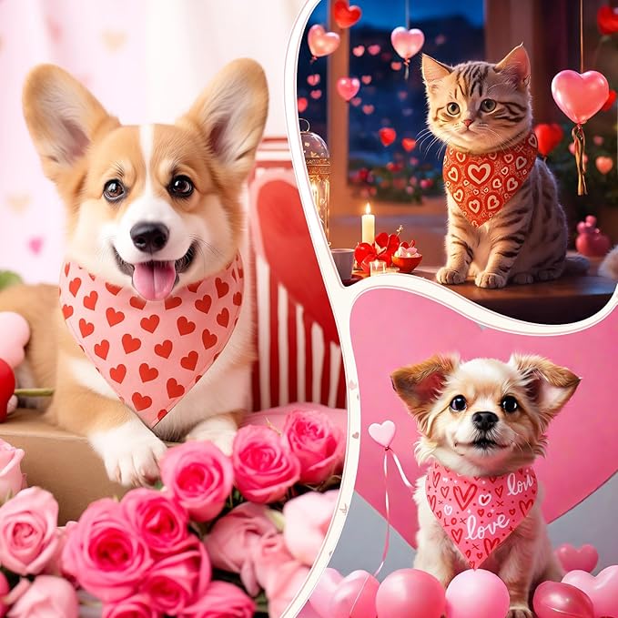 50 Pcs Valentines Day Dog Bandanas Bulk Heart Bandanas for Dogs Triangle Kerchief Bibs Scarf for Pet Sweet Costume Photo Props Accessories Pet Shops Grooming, 25 Styles (19.7 x 13.8 x 13.8)