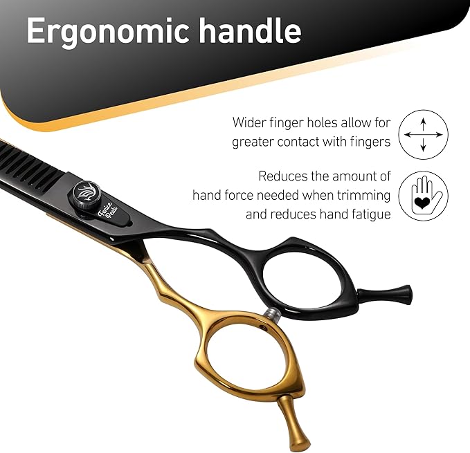 Fenice Peak Black and Golden Professional Curved Chunker Dog Grooming Scissors 7.5'' 440C Stainless Steel Thinner Shear Sharp and Durable with Decorative Screw