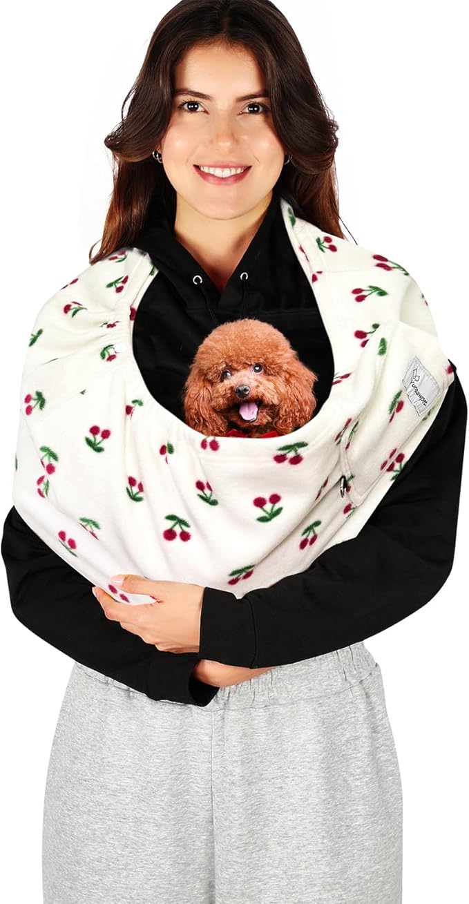 Hands-Free Cat Sling Carrier, Ultra-Soft Polar Fleece Pet Sling for Small Dogs & Cats 3-14 lbs, Machine Washable for Indoor Snuggling & Outdoor Use (Large, Cherry)