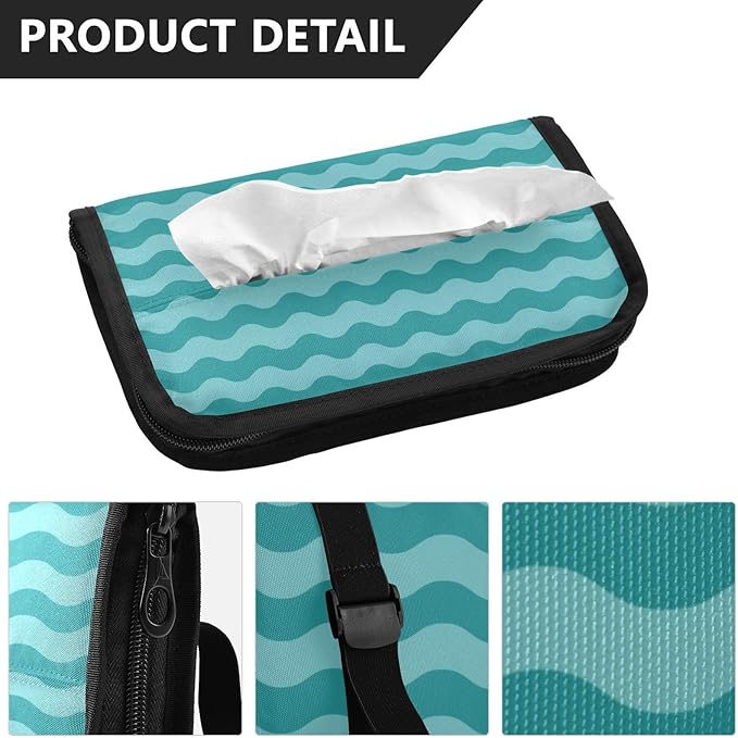 Car Tissue Holder Car Napkin Holder Car Tissue Box Dispenser Storage Case Sun Visor Mask Holder with Adjustable Straps Reusable Refillable Sea Wave