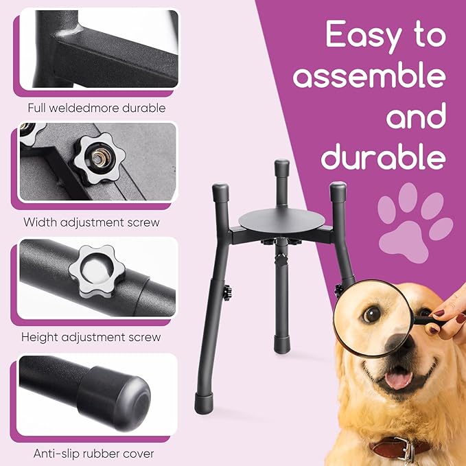2-Pack Adjustable Elevated Dog Bowl Stands, Metal Raised Feeders for Medium & Large Dogs, 3 Heights (8.8", 10.8", 12.5"), Width 6.3"–10.2", Spill-Proof Mats, Non-Slip, Bowls Not Included