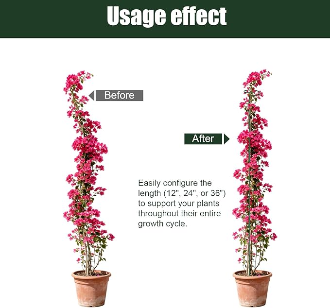 4.5mm Adjustable Length Plant Stake, Assembled (12 or 24 or 36 inch) Outdoor and Indoor Plant Support Poles for Flowers Marigolds Tomatoes Lilies Peonies Roses Daffodils Flower Clips (4Set,12Pcs)