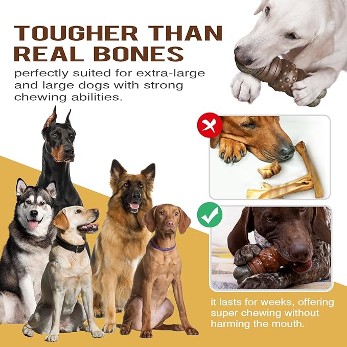 Dog Chew Toys for Aggressive Chewers, Indestructible Tough Squeaky Interactive Dog Toy, Dog Grinding Teeth Mentally Stimulating Chew Toy for Medium/Large Dogs