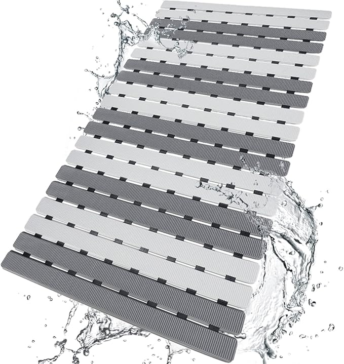 Shower Mat Non Slip Bathtub Mat with Suction Cups and Drain Holes 27.5 x15.7 Inch Bath Mat for Tub & Shower.Easy Dry,Easy to Cut,Eco-Friendly