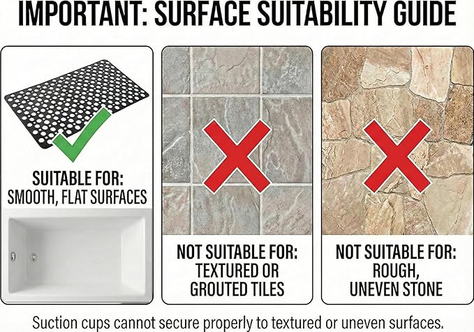 Nonslip Bathtub Mat Extra Soft TPE Bath Mat for Kids, Machine Washable Bathroom Shower Mat(Black/ 30L x 17W Inch)