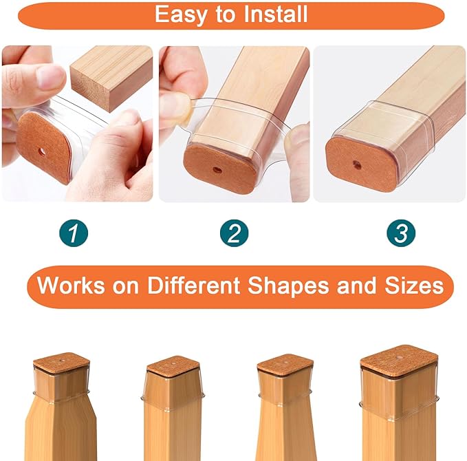 Ansible 24 pcs Rectangle Large Chair Leg Floor Protectors, Furniture Felt Pads Silicone Covers caps for Chairs,Chair Leg Protectors for Hardwood Floors (Fit Length 1-1/8” to 1-1/2”,Width 3/4” to 1”)