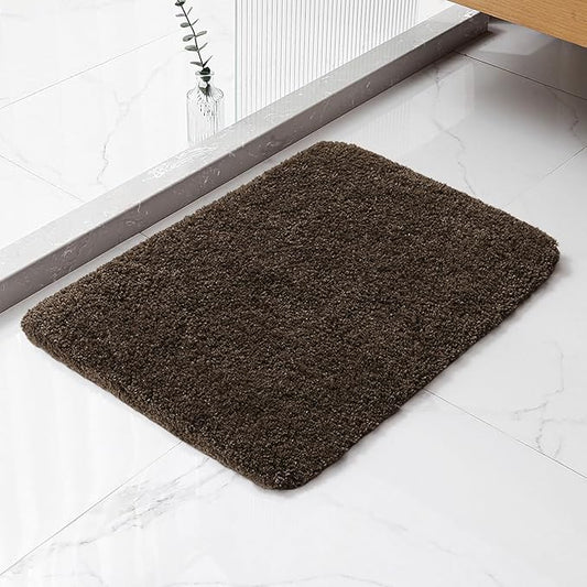 Brown Bathroom Rugs 17"x24" - High-Density Microfiber Bath Mat, Fluffy Non Slip Absorbent and Washable Bathroom Mat - Ideal for Small Spaces, Vanity, Toilet, or Pet Mat