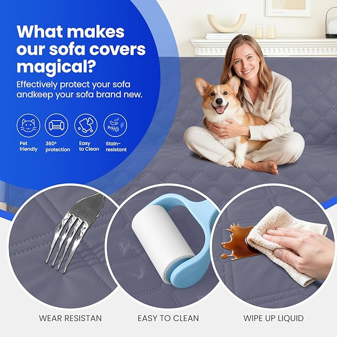 CYCMACO Waterproof Dog Bed Cover, Non-Slip Dog Blanket for Couch, Couch Covers for Dogs Washable, Pet Blanket for Furniture, Pet Bed Mat for Sofa, Car, Pet Supplies (82x82 Inch, Grey Blue)