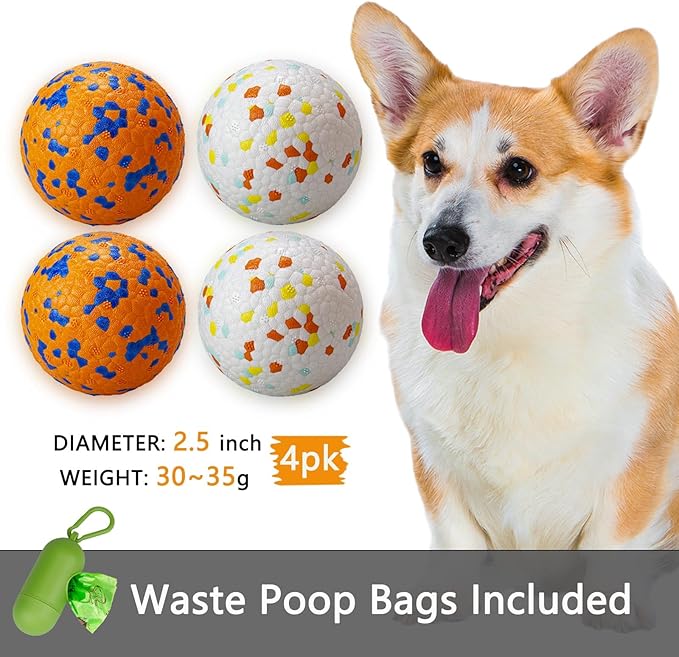 POUPUA 4-Pack Super Bouncy Dog Balls — Lightweight & Safe (Won’t Hurt Dogs), Indestructible Tennis Balls for Aggressive Chewers, Durable Floating Fetch Toys for Small & Medium Dogs