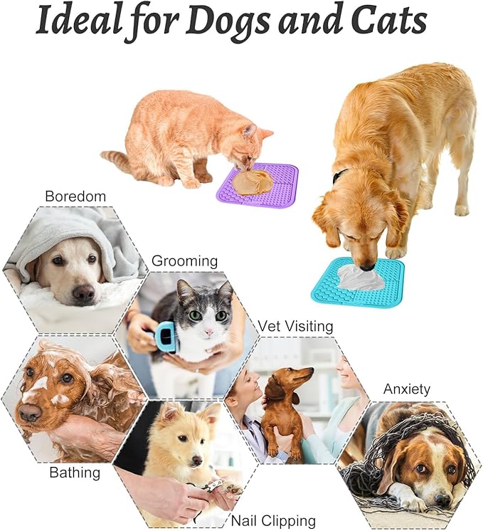 MateeyLife 2PCS Large Lick Mat for Dogs and Cats, Licking Mats for Dog Anxiety Relief, Cat Peanut Butter Lick Pad for Boredom Reducer, Dog Treat Mat Perfect for Bathing Grooming Purple&Light Blue