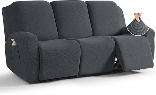 TAOCOCO Recliner Sofa Covers 8-Pieces Stretch Large Couch Covers for 3 Seats Reclining Slipcovers Soft Jacquard Pattern Furniture Protector (Charcoal Grey)