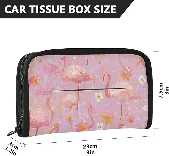 Car Tissue Holder Car Napkin Holder Car Tissue Box Dispenser Storage Case Sun Visor Mask Holder with Adjustable Straps Reusable Refillable Pink Gradient Flamingo and Petals