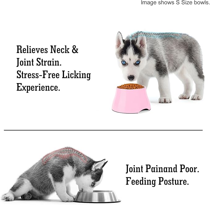 Dog Bowls,Cone Friendly Non Slip Single Dog Bowl with Stainless Steel Inner, Raised Bowls for Small Dogs Spaniel Dogs Long Ear, High Capacity, M/2 Cup Pink