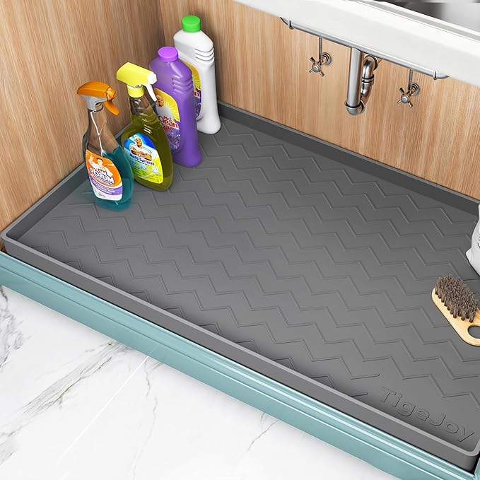 TigeJoy 34" x 22" Under Sink Mats for Kitchen Waterproof, Leak-Proof Silicone Mat Sink Protector and Cabinet Liner, Kitchen Essentials Organizer and Storage, Boot or Shoe Tray, Pet Feeding Mat