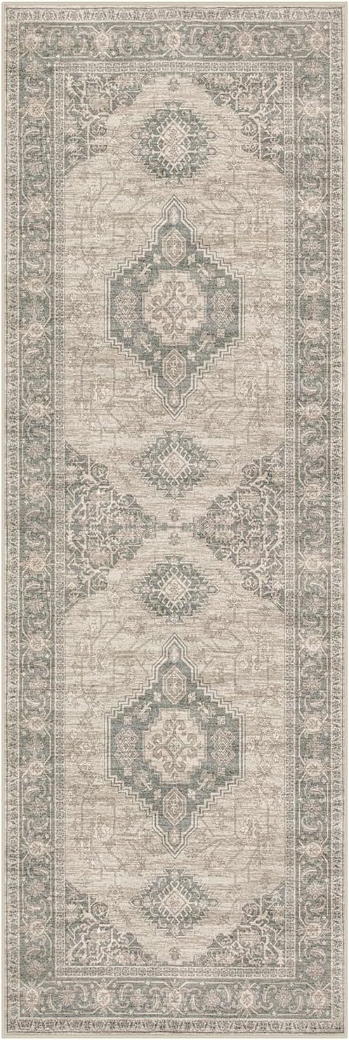 Lahome Oriental Washable Runner Rug Non Slip, 2x7 Rug Runners for Hallways Kitchen, Ultra-Thin Hallway Rugs for Laundry Room Bathroom Bedroom Eleanor, Grey/Brown