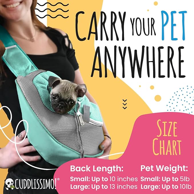 Cuddlissimo! Pet Sling Carrier - Small Dog Puppy Cat Carrying Bag Purse Pouch - For Pooch Doggy Doggie Yorkie Chihuahua Baby Papoose Bjorn - Travel Front Backpack Chest Body Holder Pack To Wear (Teal)