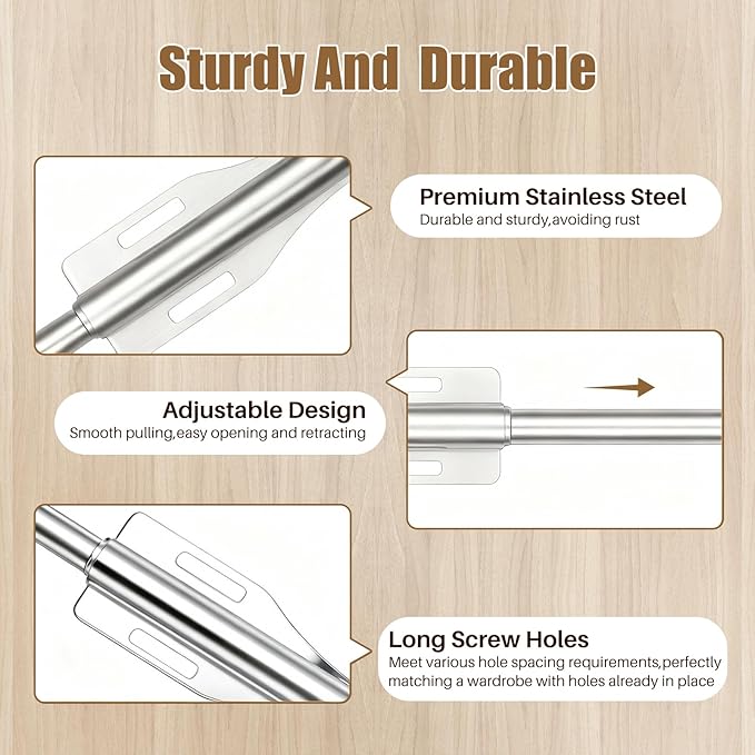 12" Valet Rod For Closet Pull Out Slide Out Adjustable Heavy Duty Valet Rod For Closet, Laundry Room, Bedroom, Bathroom(Chrome)