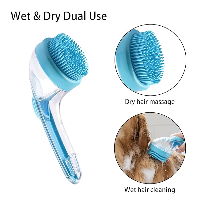 Pet Bath Brush,Dog Grooming Brush,Comes with Pet Grooming Comb and 2 Pcs Cat Scrubbers for Bath,2 in 1 Dog Bath Brush,Scrubber with Built-in Shampoo Dispenser