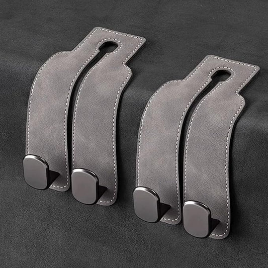 2 Pack Car Seat Back Storage Hook, Headrest Hooks for Car with Metal Hooks, Premium Suede Leather Car Headrest Hooks Universal Car Seat Hooks for Purses, Bags & Groceries(Grey)