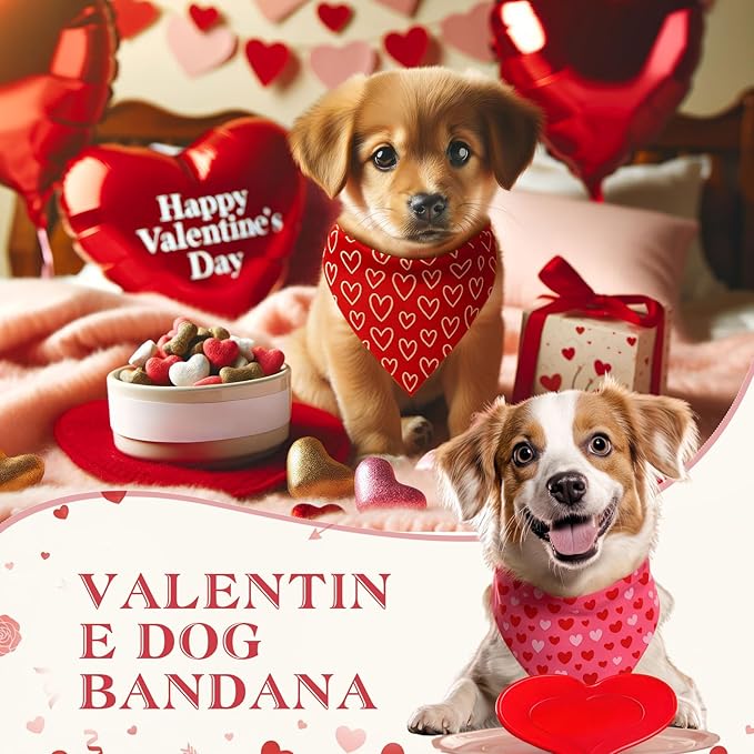 50 Pcs Valentines Day Dog Bandanas Bulk Heart Bandanas for Dogs Triangle Kerchief Bibs Scarf for Pet Sweet Costume Photo Props Accessories Pet Shops Grooming, 25 Styles (19.7 x 13.8 x 13.8)