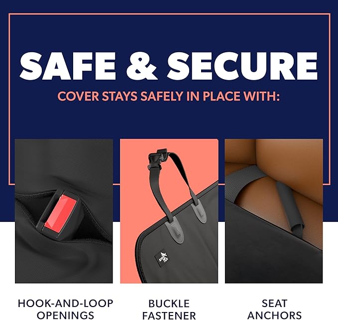 Active Pets Dog Car Seat Cover for Back Seat, Waterproof Pet Hammock Protector, Durable Nonslip Seat Protection SUV Truck, Standard 53"x56", Black