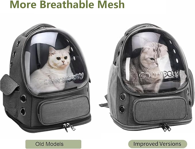 Cawypety Cat Backpack Carrier, Breathable Cat Carrier Large Space Bubble Pet Backpack for Kitty Small Dog up to 12lbs, Transparent & Foldable Pet Carrier for Travel Hiking
