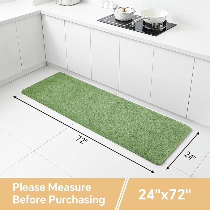 Hunter Green Bathroom Rugs Runner 24"x72" - Extra Long Plush Bath Mat, Non Slip Absorbent Microfiber Floor Rug, Washable and Fluffy - Ideal for Bathroom, Kitchen or Pet Mat Use
