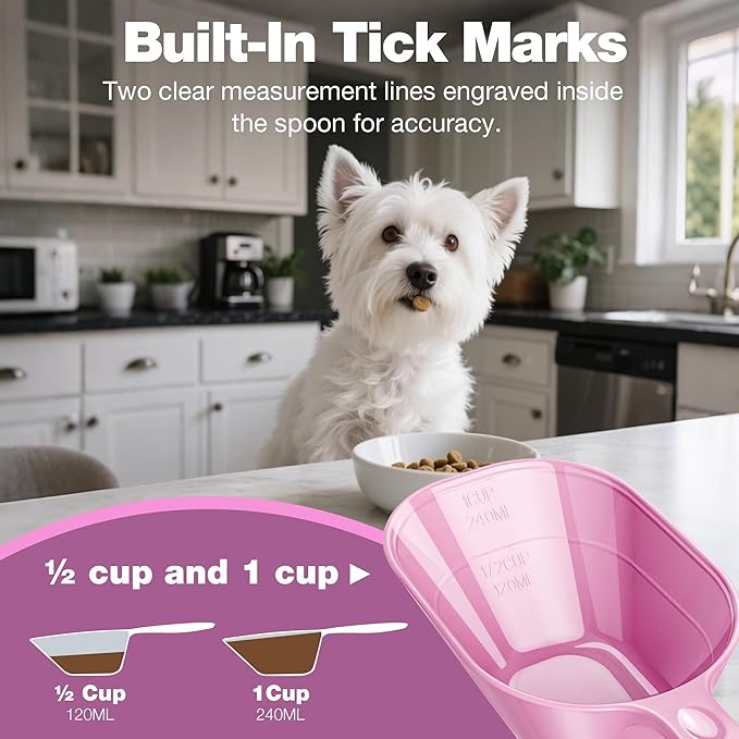 Fenenik Pet Food Scoop 2 Pack, Dog Cup Capacity Cat Food Scooper With Measuring Lines For Dog, Puppy and Cat Coffee Bean, Flour Scoop Purple