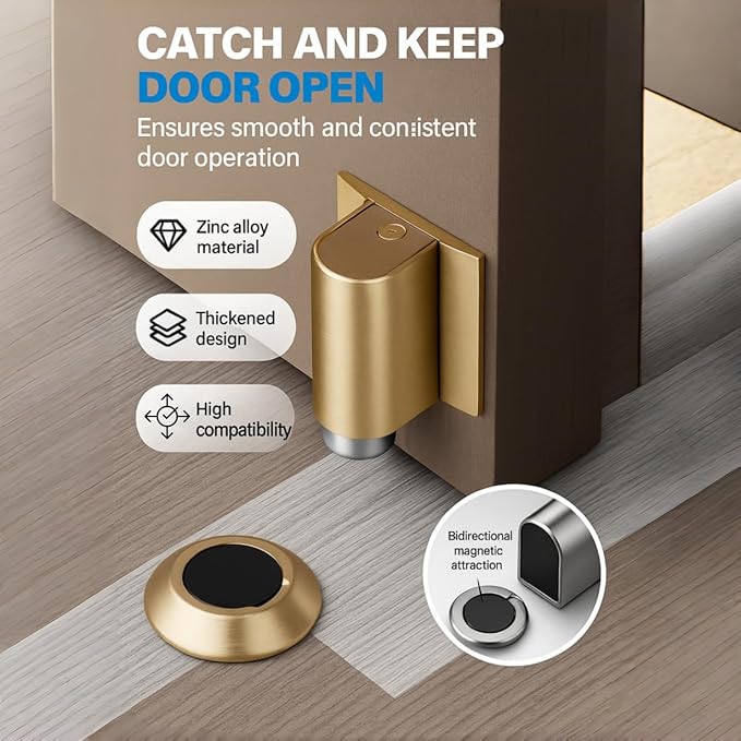 Door Stopper for Bottom of Door, Invisible Magnetic Door Stop No Drill, 2026 New Heavy Duty Door Holder to Keep Doors Open, Rust-Proof Floor or Wall Mount Door Wedge Stopper (Brushed Nickel)