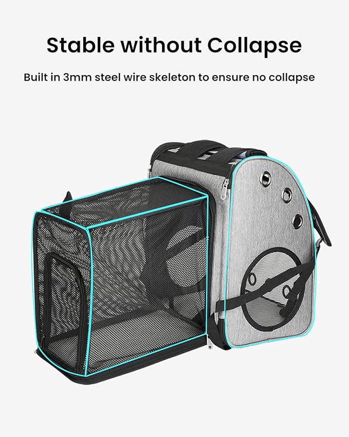 Expandable Cat Backpack Carrier, Airline Approved Pet Carrier for Cats & Small Dogs, Breathable Mesh, Bubble Window, Anti-Collapse, for Travel Hiking Camping, Hold Pets Up to 18 Lbs