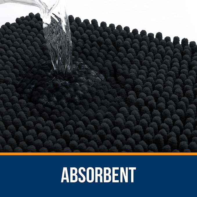 OLANLY Bathroom Rugs 70x24, Extra Soft Absorbent Chenille Bath Rugs, Rubber Backing Quick Dry, Machine Washable Bath Mats for Bathroom Floor, Tub and Shower, Home Decor Accessories, Black
