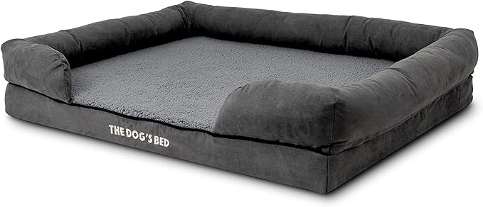 The Dog’s Bed, XL Grey Plush, Solid Memory Foam, Pain Relief: Arthritis, Hip & Elbow Dysplasia, Post Surgery, Lameness, Supportive, Calming, Waterproof Washable Cover