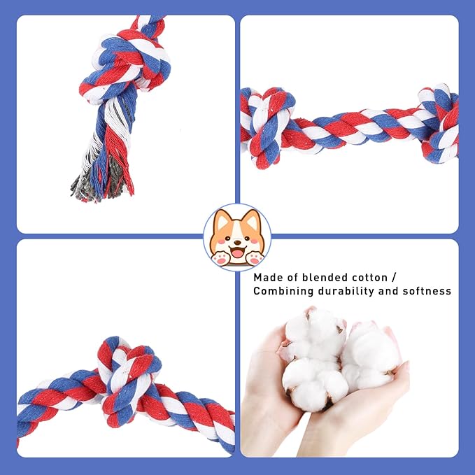 SZEE 2Pcs July 4th Dog Rope Toy for Small Breeds, 14 in 3 Knots Chew Rope Patriotic Toys for Dogs, Pull Toy for Tug of War, Energy Release, Boredom Relief and Teeth Cleaning (Pink & Orange)