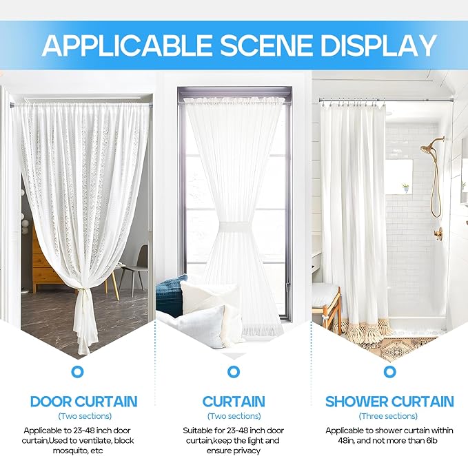 2pack Spring Tension Rods 23-46 Inch Adjustable Silver Tension Rod Extendable Short Curtain Rod Spring Loaded Curtain Rods Tension Rod For Curtains,Closet,Kitchen
